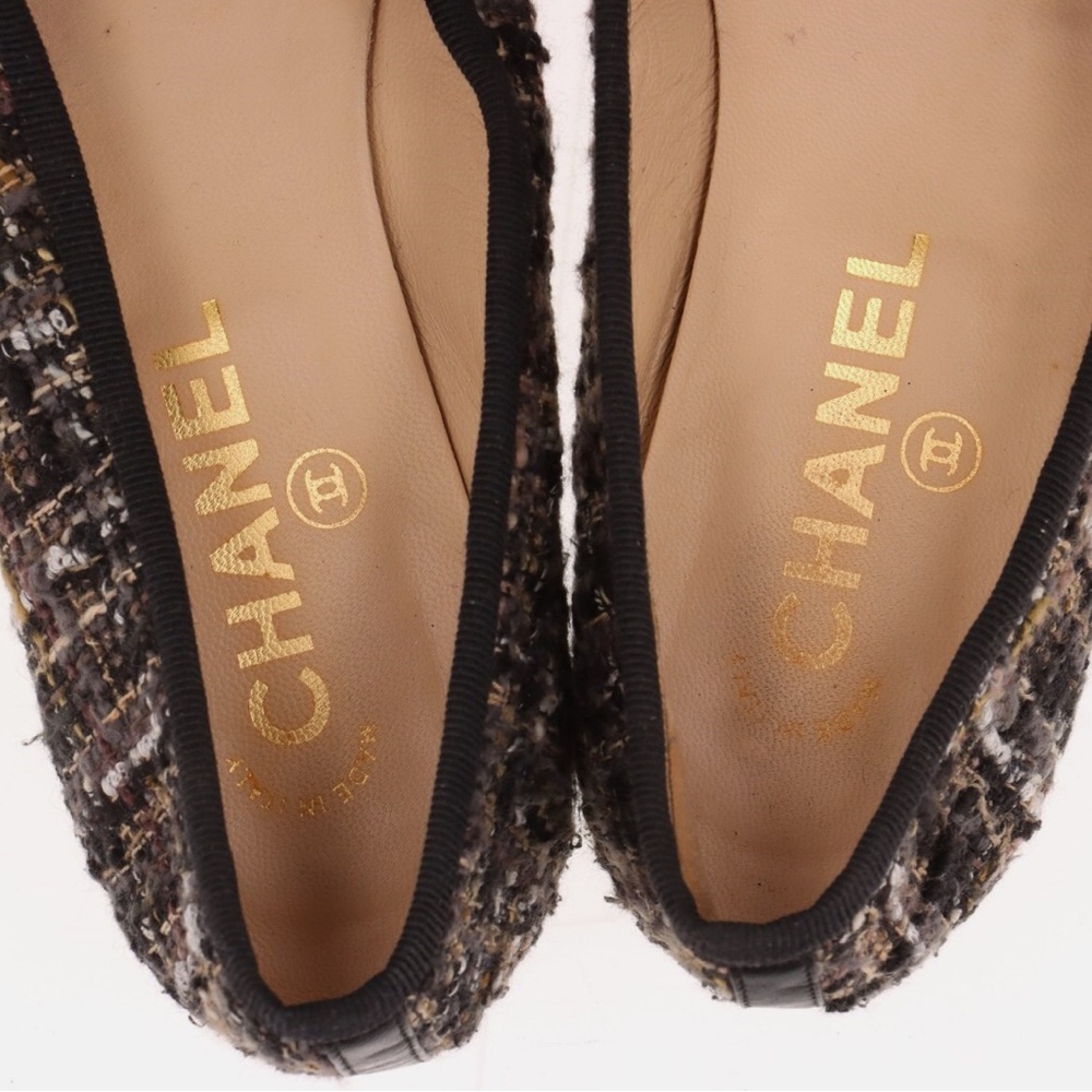 🆕 CHANEL CC Black and Brown Tweed Flats, in Box - Picture 10 of 10